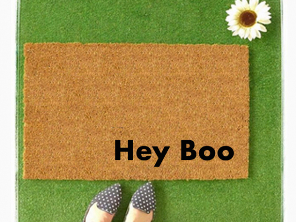 cute Hey Boo Halloween coir doormat
