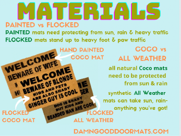 promotional information for damn good doormats about doormat materials. choose c