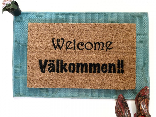 English & Swedish Scandanavian decor doormat- bilingual Välkommen doormat