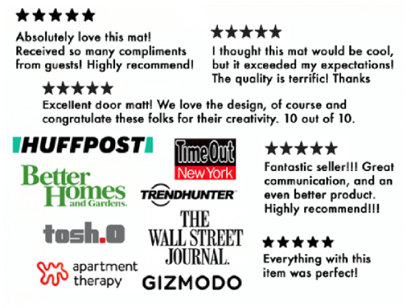 5 star reviews for damn good doormats. Fantastic seller!! Great communication