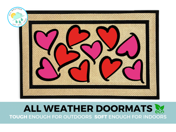 all weather valentines day coir damn good doormat with pink and red hearts all o