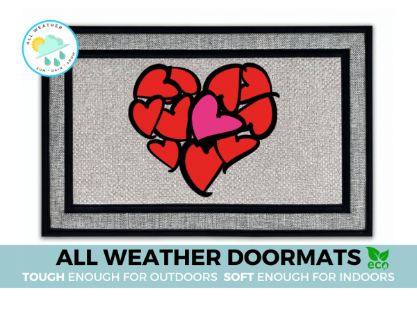 all weather gray Valentines Day heart pink red damn good doormat