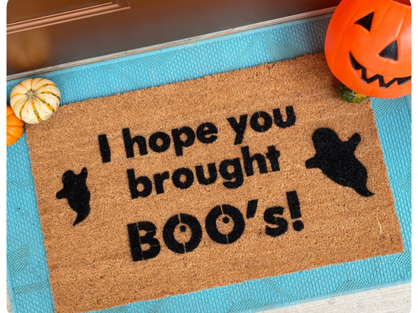I hope you brought BOO'S funny halloween coir doormat
