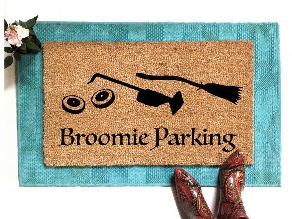hocus pocus halloween doormat broomie parking with sanderson sisters brooms