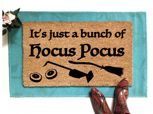Halloween coir doormat reading Just a bunch of Hocus Pocus with broom roomba