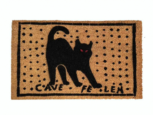 coir outside black cat doormat Cave Felem Pompeii mosaic "Beware of Cat" doormat