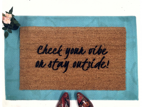 Check your vibe or stay outside boho style doormat