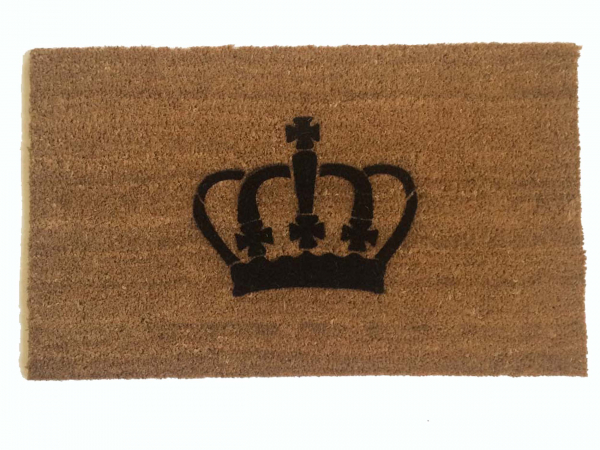 coir outside doormat with a crown on it