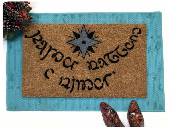 JRR Tolkien Elvish language 2 color nerd doormat