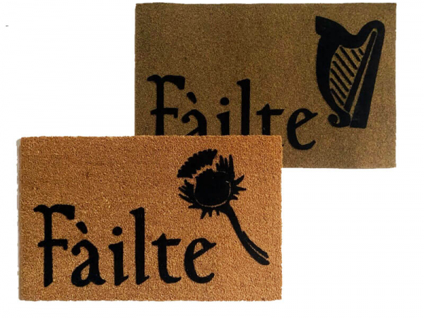 Scottish Fáilte and thistle or Irish Harp doormat St Patricks day decor