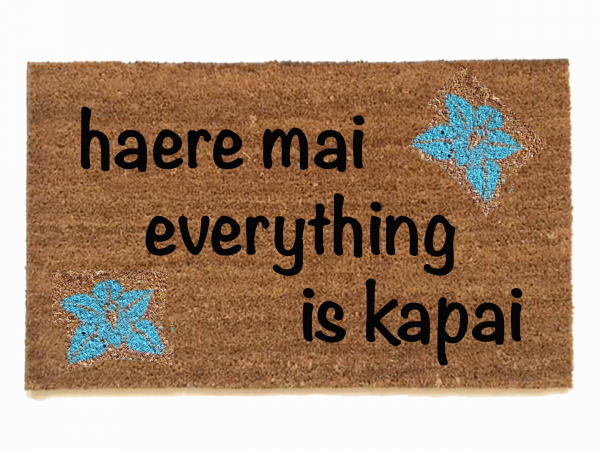 Hawaiian tiki welcome mat Haere mai everything is kapai door mat- You are here a