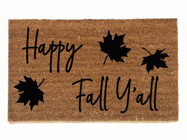 Happy Fall Y'all Falling  autumn leaves coir outdoor Doormat