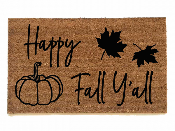 Happy Fall Y'all Pumpkin Falling leaves coir outdoor Doormat