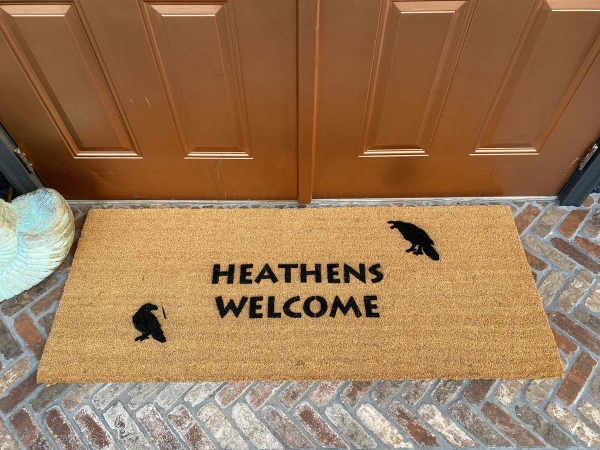 Heathens Welcome doormat with Hugin & Munin Ravens Norse mythology Odin