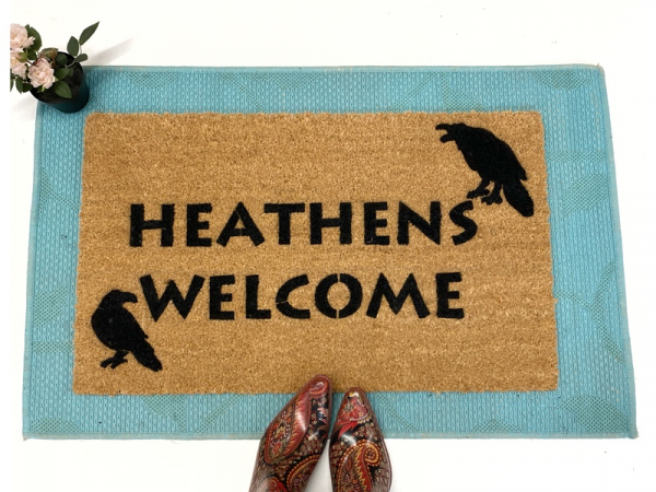 Heathens Welcome doormat with Hugin & Munin Ravens Norse mythology Odin