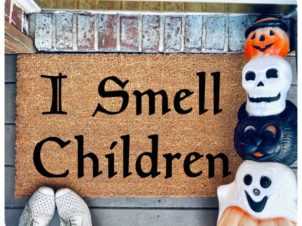 I Smell Children hocus pocus halloween doormat with ghost pumpkin black cat deco