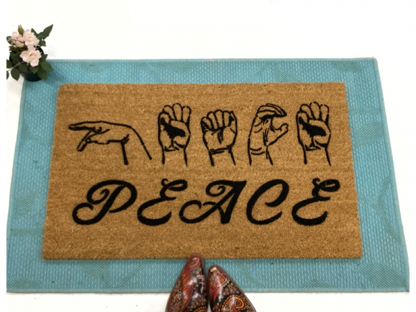 ASL PEACE American Sign Language Deaf culture Welcome damn good doormat