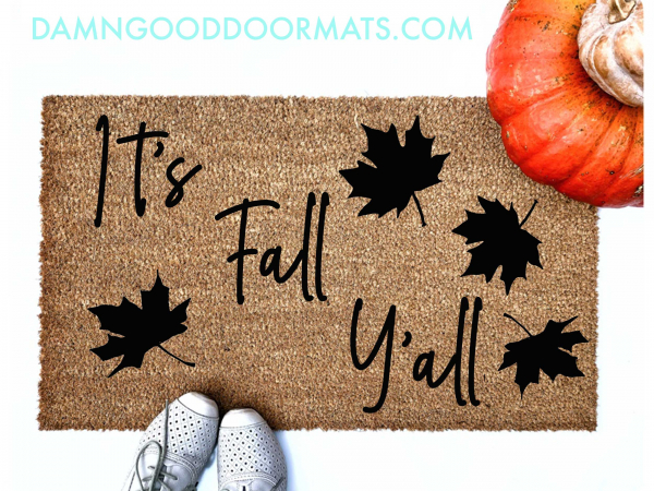 It's Fall Y'all Falling Autumn leaves coir outdoor sustainable Doormat pumpkin