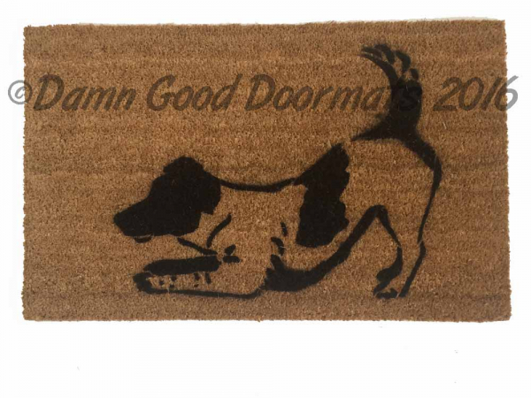 jack russell dog play bow doormat