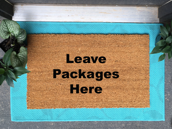 Leave packages here- custom mat for Jason