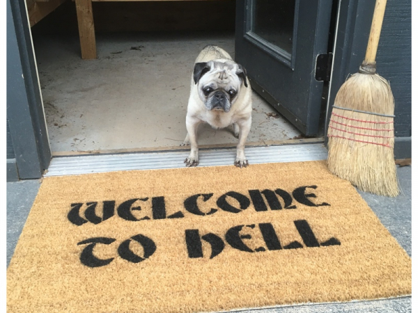 Welcome to Hell doormat gothic home halloween doormat with a pug