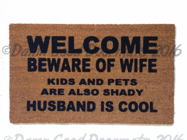 KIDS beware of wife shady husband cool funny novelty doormat