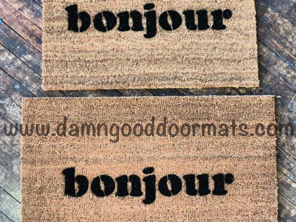 bonjour French good day doormat mustache