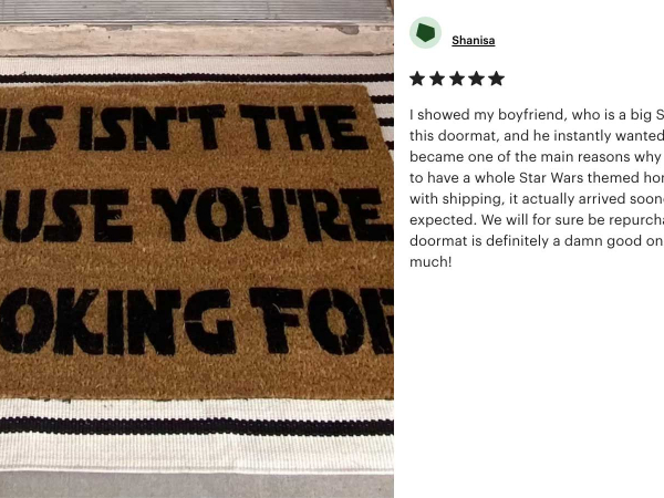 5 star review for damn good doormat "Isn't the house you're looking for" doormat