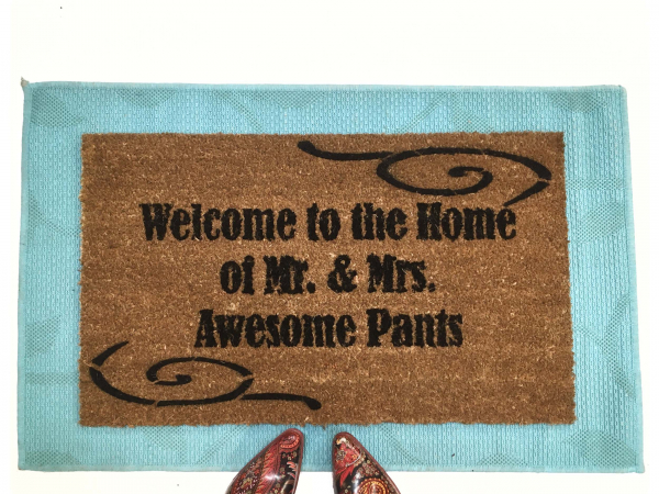 SALE! Welcome to the Home of Mr. and Mrs. Awesome Pants™ wedding gift doormat