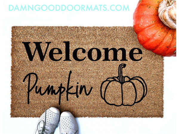 Welcome Pumpkin coir outdoor Doormat with pumpkin and cute white shoes