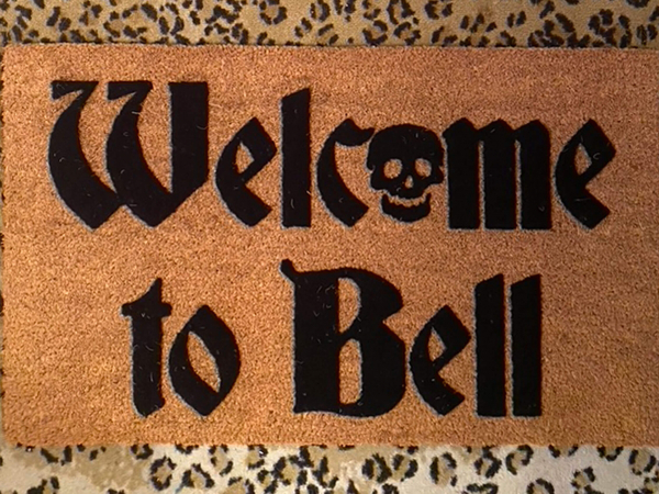 Welcome to Bell doormat gothic home halloween doormat with a pug