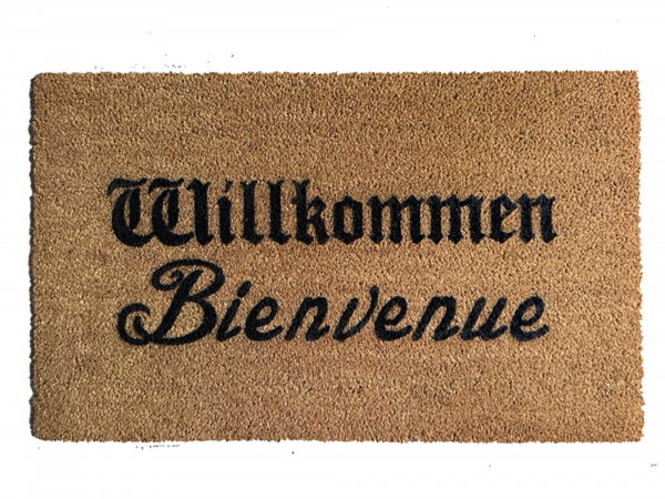 outdoor coir doormat in German and French "Willkommen Bienvenue" Welcome mat