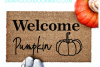 Welcome Pumpkin coir outdoor Doormat with pumpkin and cute white shoes