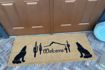 double wide outdoor coir doormat with howling wolves and a southwest desert desi