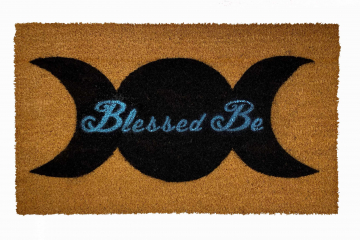coir sustainable doormat with WICCAN  Moon and words Blessed be image on it