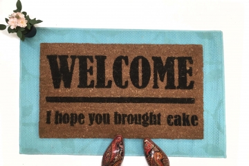 WELCOME! I hope you brought cake. funny great british bake off door mat