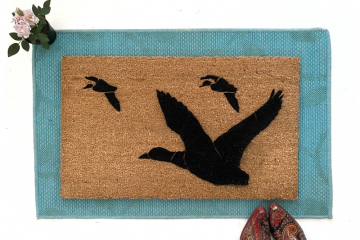 Migratory ducks in flight doormat, fall porch decor, outdoor Damn good doormats