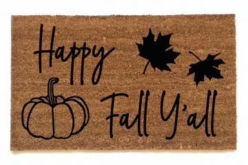 Happy Fall Y'all Pumpkin Falling leaves coir outdoor Doormat