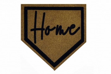 picture of a coir doormat win the shape of a baseball home plate with "Home" on
