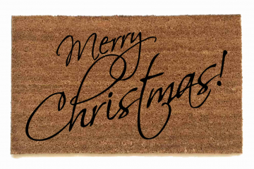 merry christmas in cursive ona. outdoor coir doormat