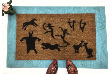 Customizable Prehistoric Cave painting family funny doormat