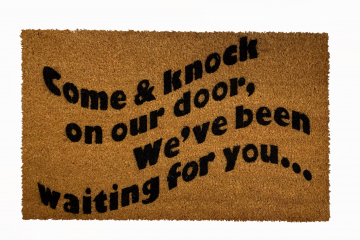 outdoor coir doormat reading Come and knock on our door, and waiting for you