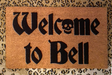Welcome to Bell doormat gothic home halloween doormat with a pug