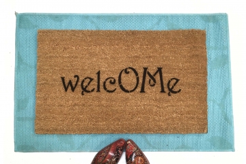 welcome om symbol mantra doormat