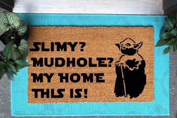 Yoda star wars quote "Slimy? Mudhole?" doormat