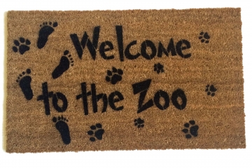 Welcome to the Zoo doormat baby dog and cat footprints