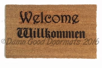 English and German bi-lingual Willkommen doormat