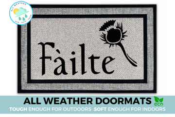 Scottish Fáilte and thistle or Irish Harp all-weather doormat