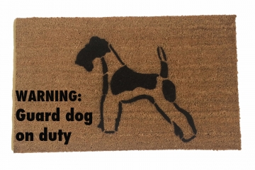 Wire Terrier Warning: Guard dog on duty funny doormat