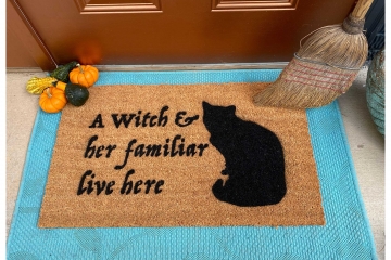 Witch & her Familiar Halloween Black cat doormat